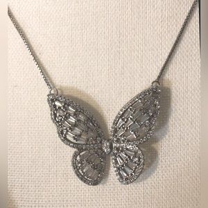 Cubic Zirconia Baguette Butterfly 18" Pendant Necklace